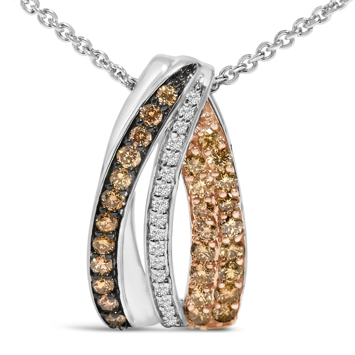 Collar con colgante de tres tonos con diamantes blancos y marrones de 1/2 ct. p.t. en plata de ley, foto 2