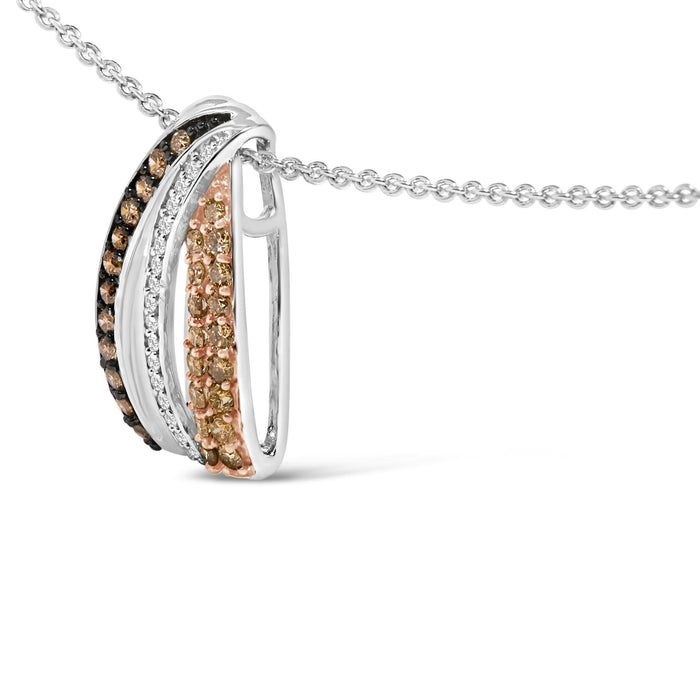 Collar con colgante de tres tonos con diamantes blancos y marrones de 1/2 ct. p.t. en plata de ley, foto 4