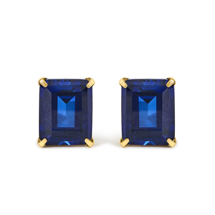 10x8mm Lab-Created Blue Sapphire Emerald-Cut Solitaire Stud Earrings in 18K Yellow Gold, photo 1