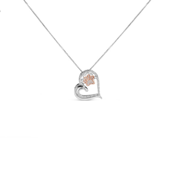 Collar con colgante de huella y corazón con diamantes de 1/10 ct. p.t. en plata de ley bañada en oro rosa de 14K, foto 1