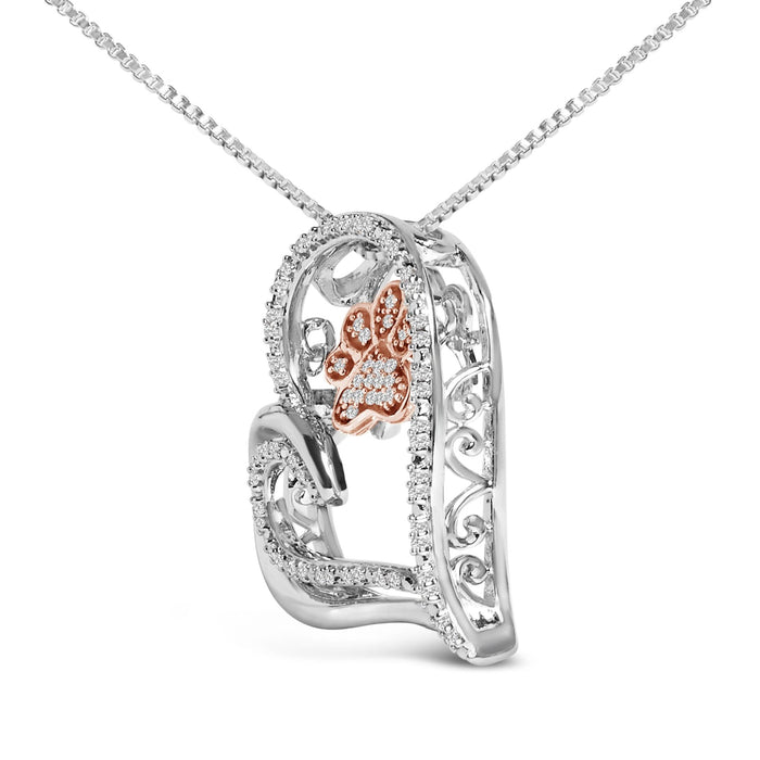 Collar con colgante de huella y corazón con diamantes de 1/10 ct. p.t. en plata de ley bañada en oro rosa de 14K, foto 4
