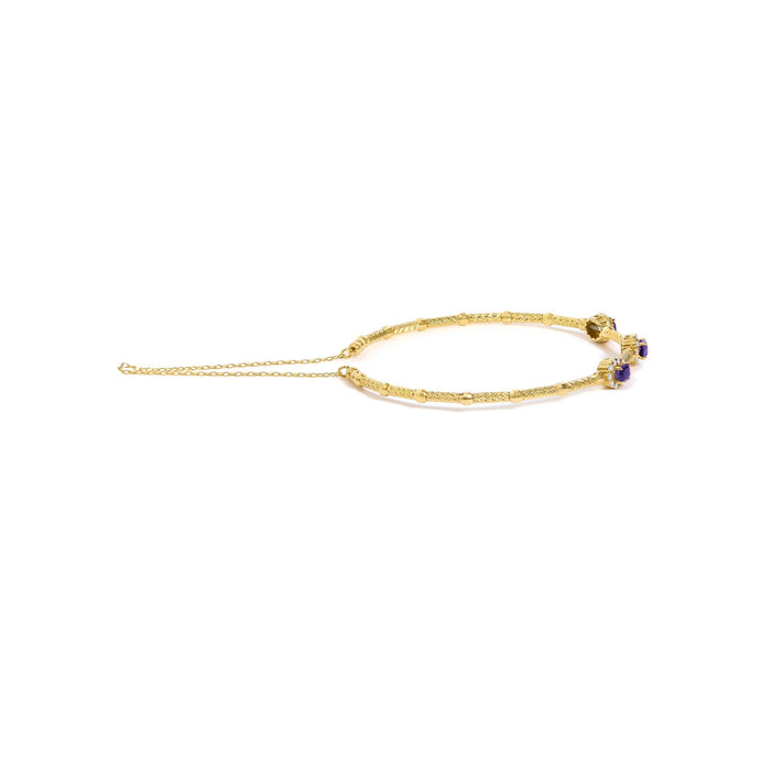 Pulsera de estaciones de halo con amatista morada y diamantes de 1/3 ct. p.t. en oro amarillo de 18K, foto 2