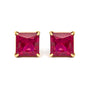 Aretes de botón solitarios con rubí rojo de talla princesa creado en laboratorio de 7x7 mm en oro amarillo de 18K, foto 1