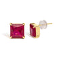 Aretes de botón solitarios con rubí rojo de talla princesa creado en laboratorio de 7x7 mm en oro amarillo de 18K, foto 2
