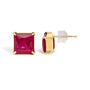 Aretes de botón solitarios con rubí rojo de talla princesa creado en laboratorio de 7x7 mm en oro amarillo de 18K, foto 4