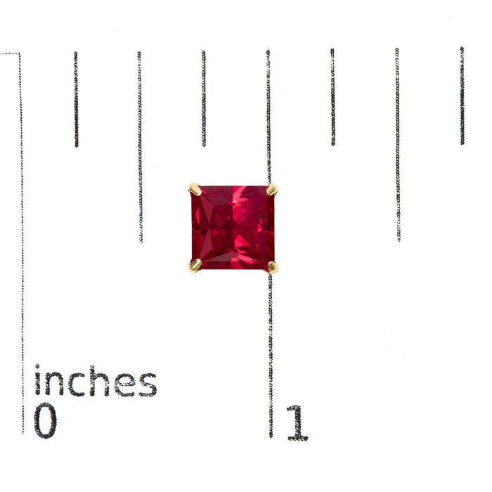 Aretes de botón solitarios con rubí rojo de talla princesa creado en laboratorio de 7x7 mm en oro amarillo de 18K, foto 5
