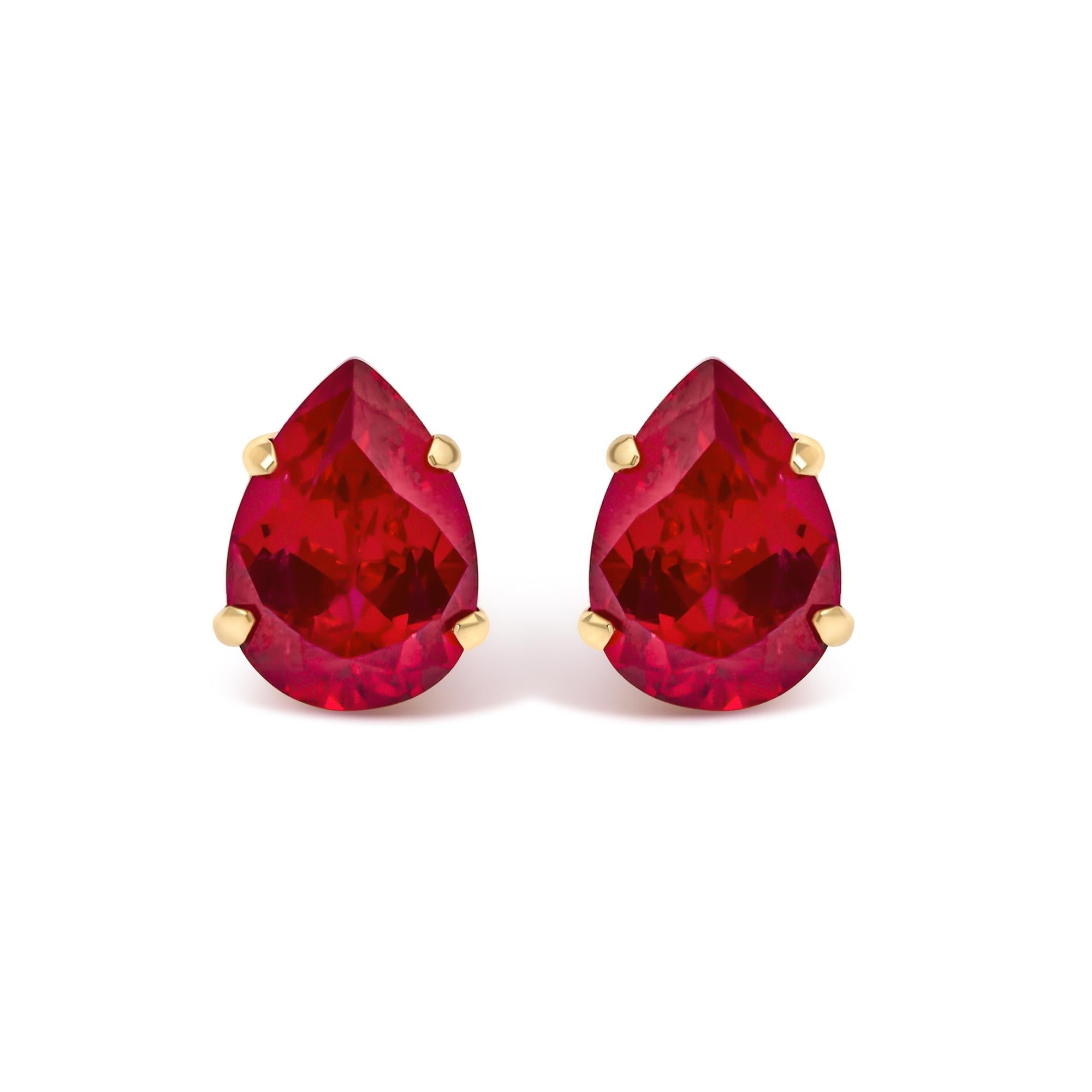 5x7mm Created Pear Ruby Solitaire Stud Earrings in 18K Yellow Gold, photo 1