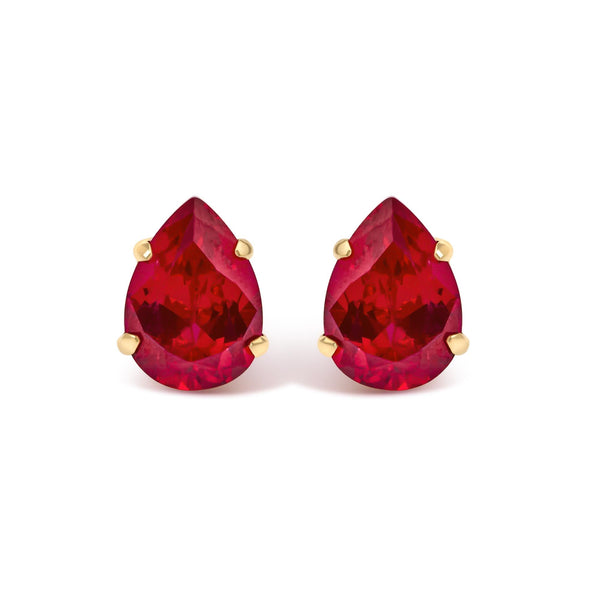 5x7mm Created Pear Ruby Solitaire Stud Earrings in 18K Yellow Gold, photo 1