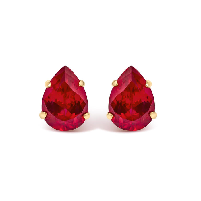 5x7mm Created Pear Ruby Solitaire Stud Earrings in 18K Yellow Gold, photo 1