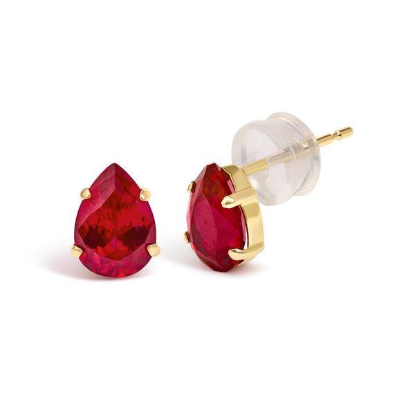 5x7mm Created Pear Ruby Solitaire Stud Earrings in 18K Yellow Gold, photo 2