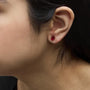 5x7mm Created Pear Ruby Solitaire Stud Earrings in 18K Yellow Gold, photo 3