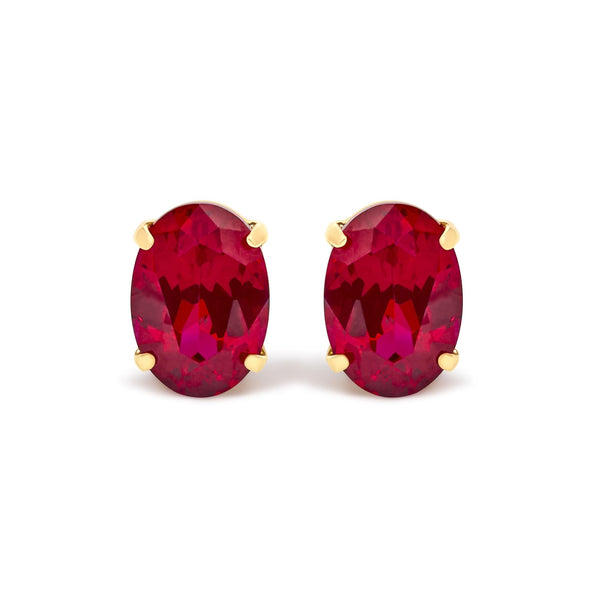 7x5mm Created Oval Ruby Solitaire Stud Earrings in 18K Yellow Gold, photo 1