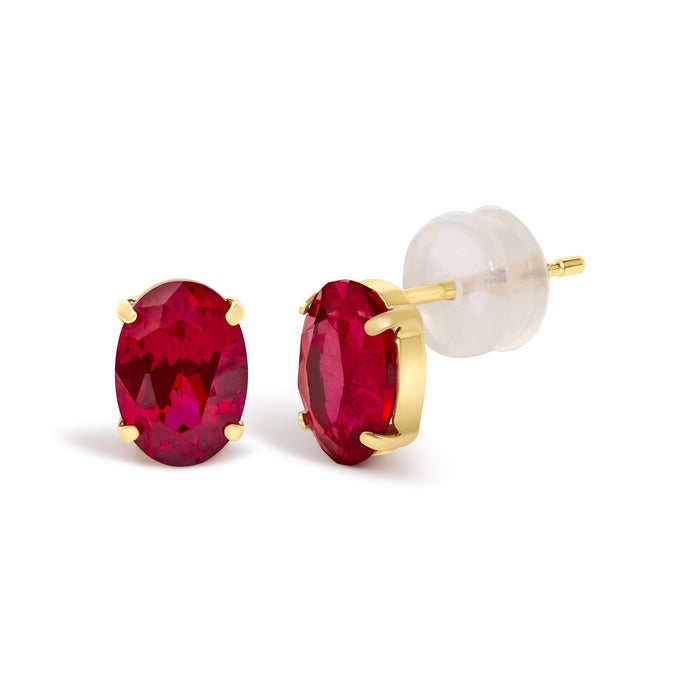 7x5mm Created Oval Ruby Solitaire Stud Earrings in 18K Yellow Gold, photo 2