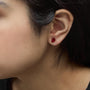 7x5mm Created Oval Ruby Solitaire Stud Earrings in 18K Yellow Gold, photo 3