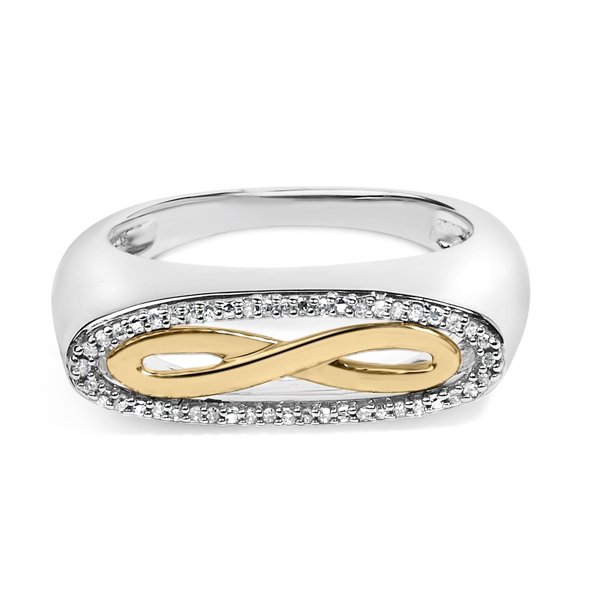 Anillo infinito con detalle de diamante en plata de ley bañada en oro amarillo de 14K, foto 1