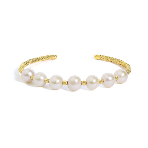 Freshwater Cultured Pearl Cuff Bangle Bracelet in 18K Yellow Gold, photo 1