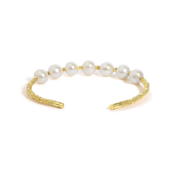 Freshwater Cultured Pearl Cuff Bangle Bracelet in 18K Yellow Gold, photo 2