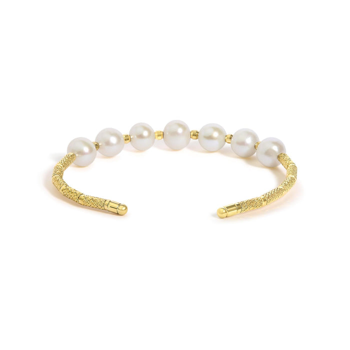 Freshwater Cultured Pearl Cuff Bangle Bracelet in 18K Yellow Gold, photo 2