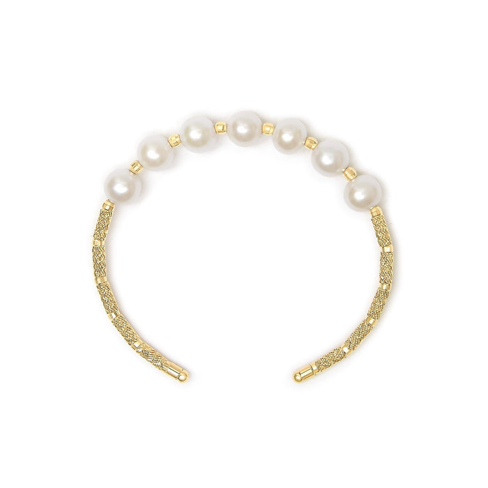 Freshwater Cultured Pearl Cuff Bangle Bracelet in 18K Yellow Gold, photo 4