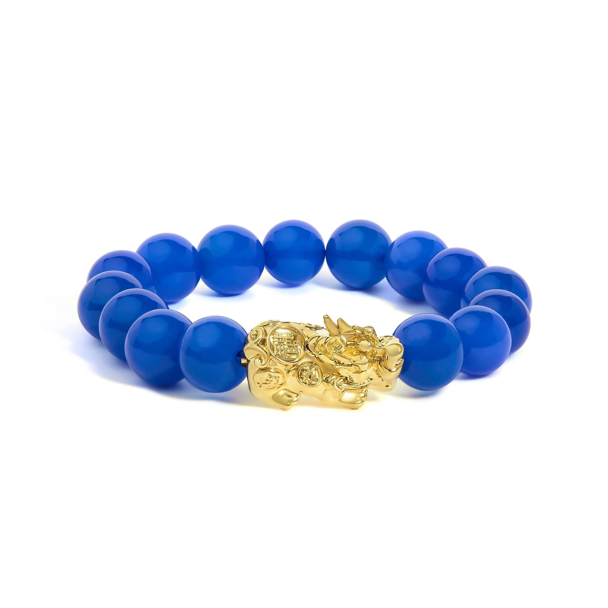 Blue Agate Beaded Dragon Charm Bracelet in 18K Yellow Gold, photo 1