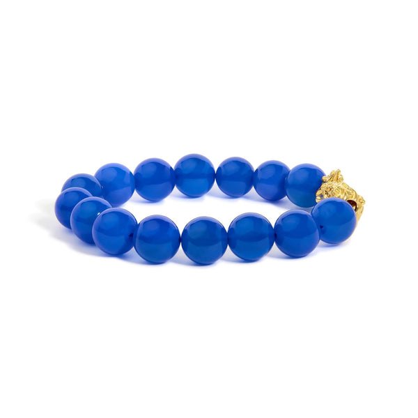 Blue Agate Beaded Dragon Charm Bracelet in 18K Yellow Gold, photo 2