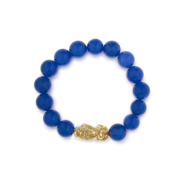 Blue Agate Beaded Dragon Charm Bracelet in 18K Yellow Gold, photo 4