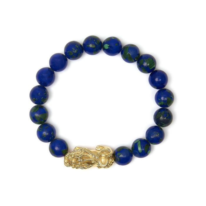 Pulsera con cuentas de azurita y dije de dragón en oro amarillo de 18K, foto 4