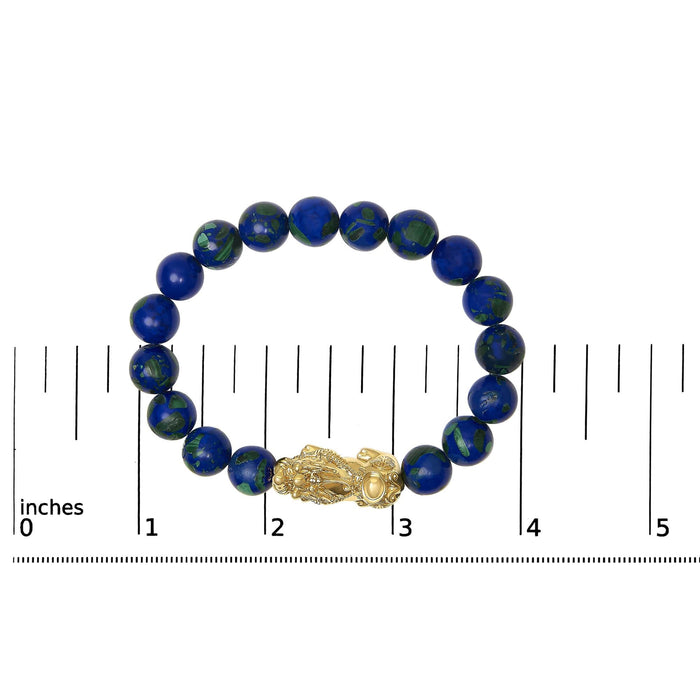 Pulsera con cuentas de azurita y dije de dragón en oro amarillo de 18K, foto 5