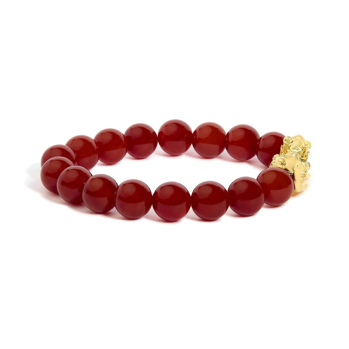 Pulsera de dijes con dije de dragón y cuentas de ágata roja en oro amarillo de 18K, foto 2