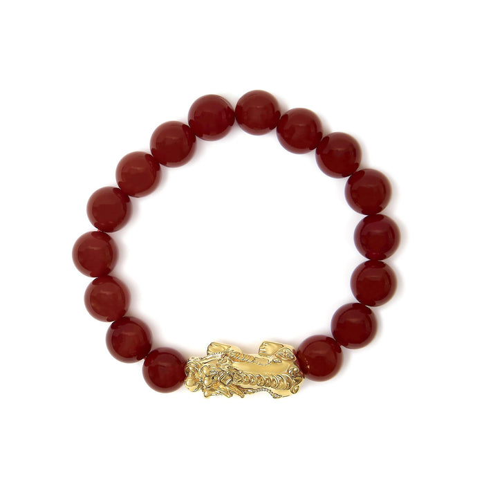 Pulsera de dijes con dije de dragón y cuentas de ágata roja en oro amarillo de 18K, foto 4
