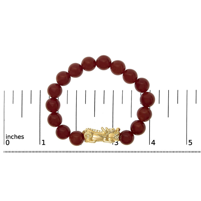 Pulsera de dijes con dije de dragón y cuentas de ágata roja en oro amarillo de 18K, foto 5