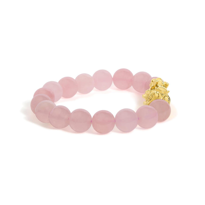Dragon Charm Natural Rose Quartz Beaded Charm Bracelet in 18K Yellow Gold, photo 2