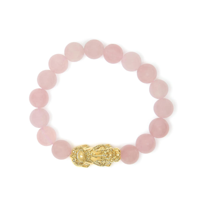 Dragon Charm Natural Rose Quartz Beaded Charm Bracelet in 18K Yellow Gold, photo 4
