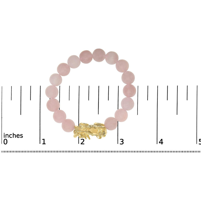 Dragon Charm Natural Rose Quartz Beaded Charm Bracelet in 18K Yellow Gold, photo 5