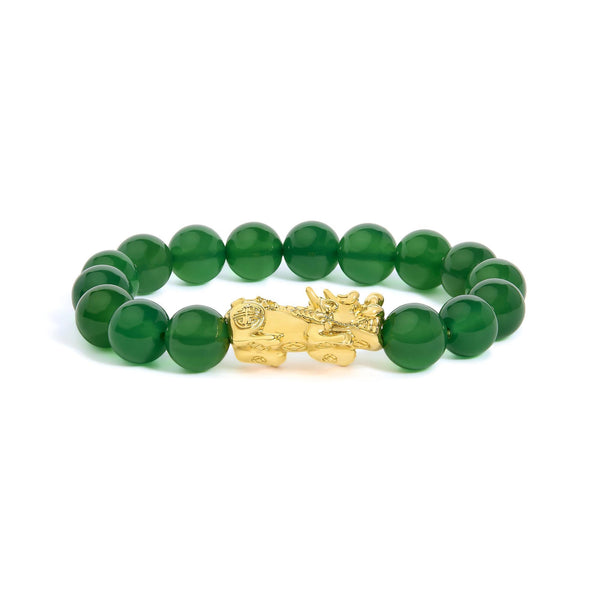 Green Agate Beaded Bracelet with Dragon Charm in 18K Yellow Gold, photo 1