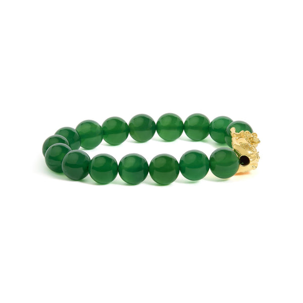 Green Agate Beaded Bracelet with Dragon Charm in 18K Yellow Gold, photo 2