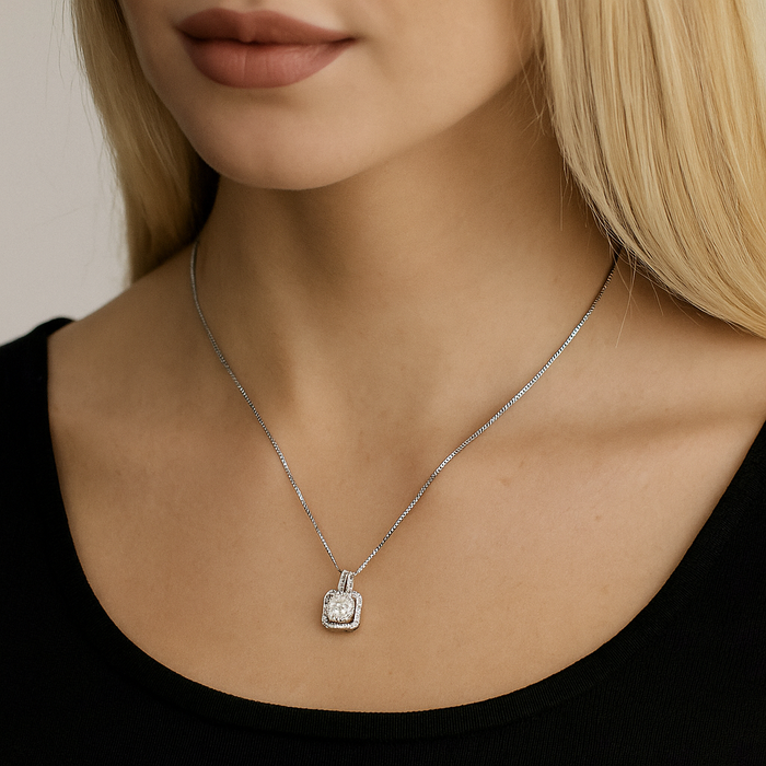 Two Carat Halo Cubic Zirconia Pendant Necklace, photo 3