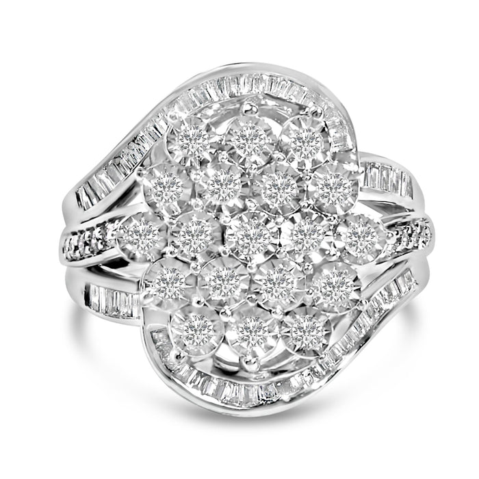 Anillo de cóctel de racimo en remolino con diamantes de 1 ct. p.t. en plata de ley, foto 1