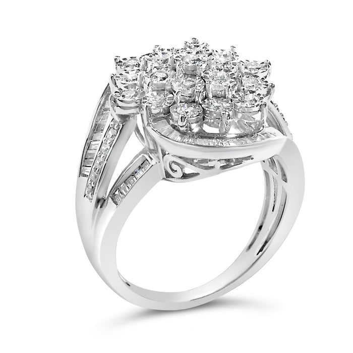 Anillo de cóctel de racimo en remolino con diamantes de 1 ct. p.t. en plata de ley, foto 4