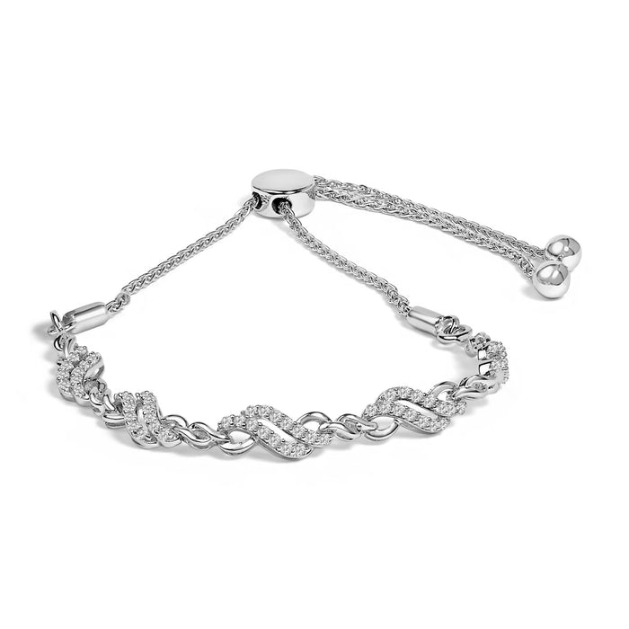 Pulsera bolo de doble onda con diamantes de 1/2 ct. p.t. en plata de ley, foto 1