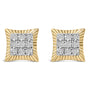 Aretes de botón de halo texturizado con diamantes de 1/4 ct. p.t. en plata de ley bañada en oro amarillo de 10K, foto 1