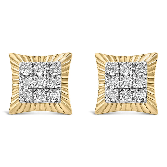 Aretes de botón de halo texturizado con diamantes de 1/4 ct. p.t. en plata de ley bañada en oro amarillo de 10K, foto 1