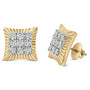 Aretes de botón de halo texturizado con diamantes de 1/4 ct. p.t. en plata de ley bañada en oro amarillo de 10K, foto 2