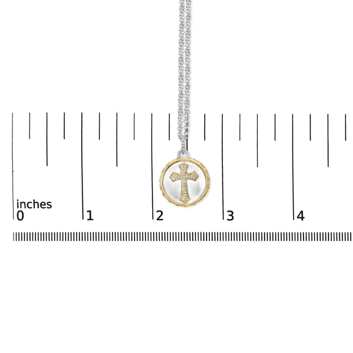 Collar con colgante de medallón de cruz con diamantes de 1/10 ct. p.t. en plata de ley bañada en oro amarillo de 14K, foto 5