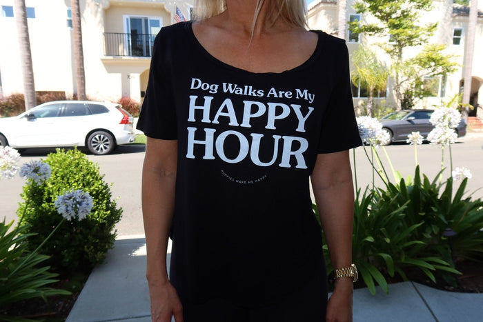 Dog Walks Are My Happy Hour Scoop Neck Tee