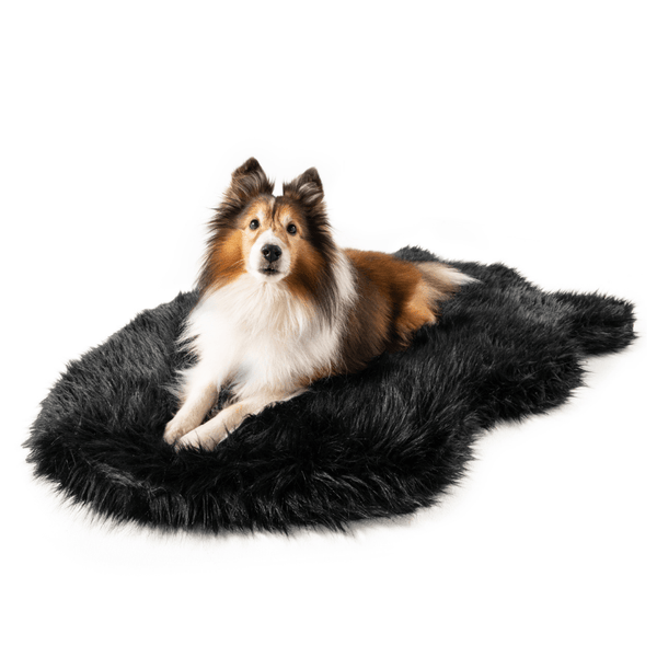 Cama ortopédica PupRug Curve de piel sintética para perro, negro medianoche