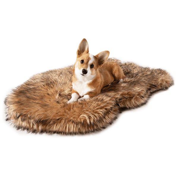 Cama ortopédica PupRug Curve de piel sintética para perro, canela sable