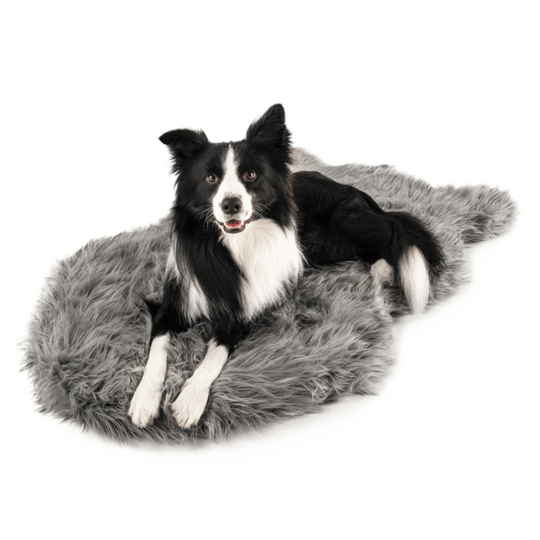Cama ortopédica PupRug Curve de piel sintética para perro, gris carbón