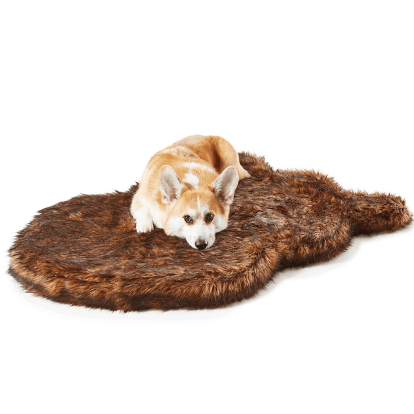 Cama ortopédica PupRug Curve de piel sintética para perro, marrón