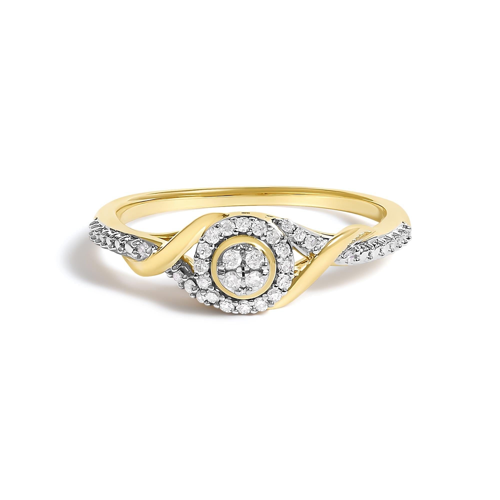 Anillo de promesa de remolino y halo con diamantes de 1/10 ct. p.t. en oro amarillo de 10K, foto 1